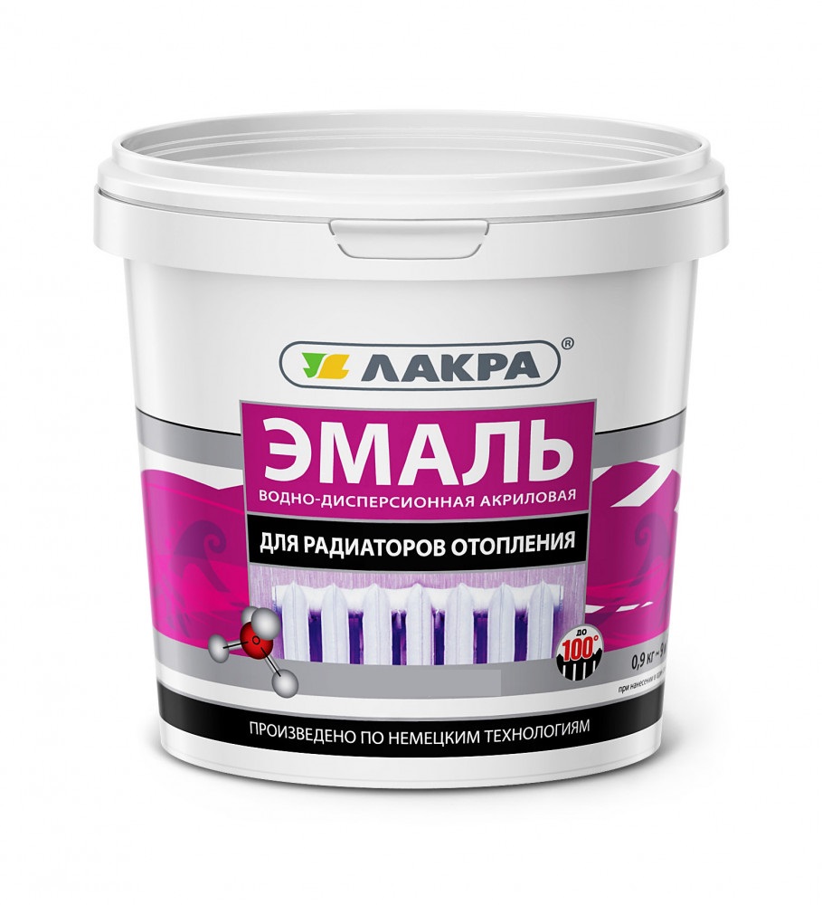 Купить эмаль д/радиаторов акрил  0,9кг белая п/глянц лакра в интернет-магазине "Корд".