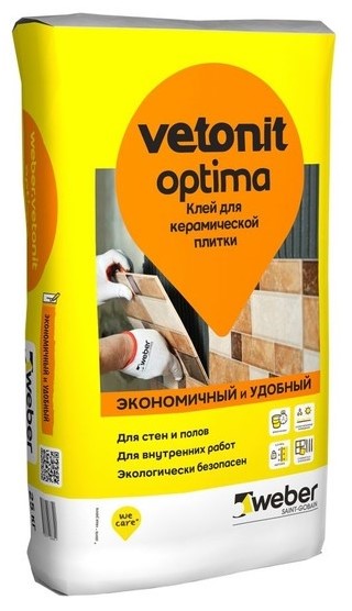 Купить клей плиточный оптима 25 кг. ветонит д/внутр  в интернет-магазине "Корд".