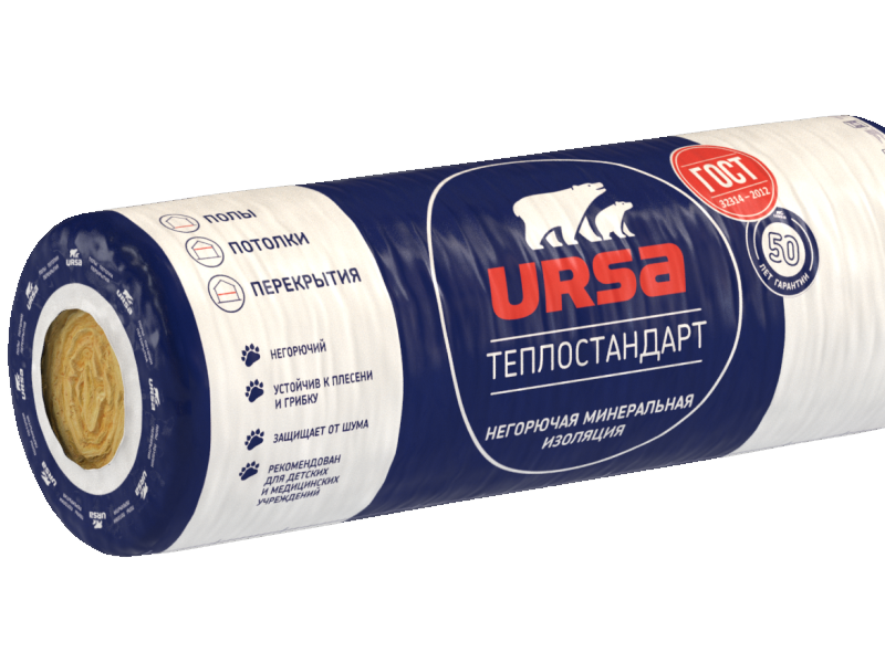 Купить утеплитель ursa теплостандарт 2х6560х1220х50 16м2  0,8м3 в интернет-магазине "Корд".